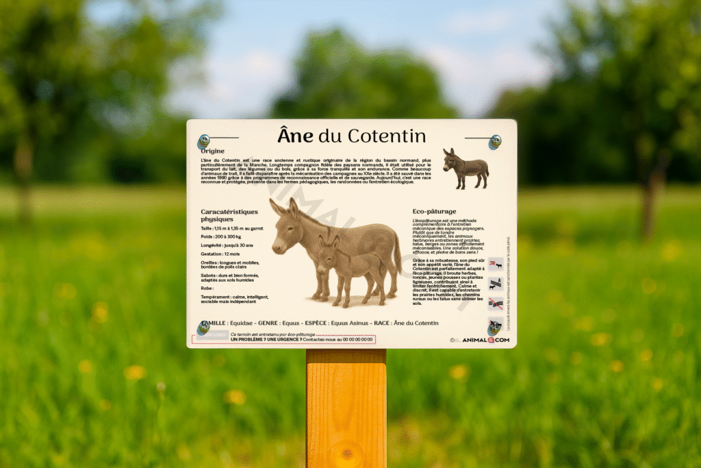 visuel d'un panneau pédagogique sur l'âne du cotentin
