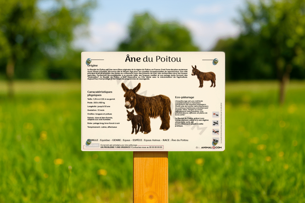 visuel d'un panneau pédagogique sur l'âne du poitou