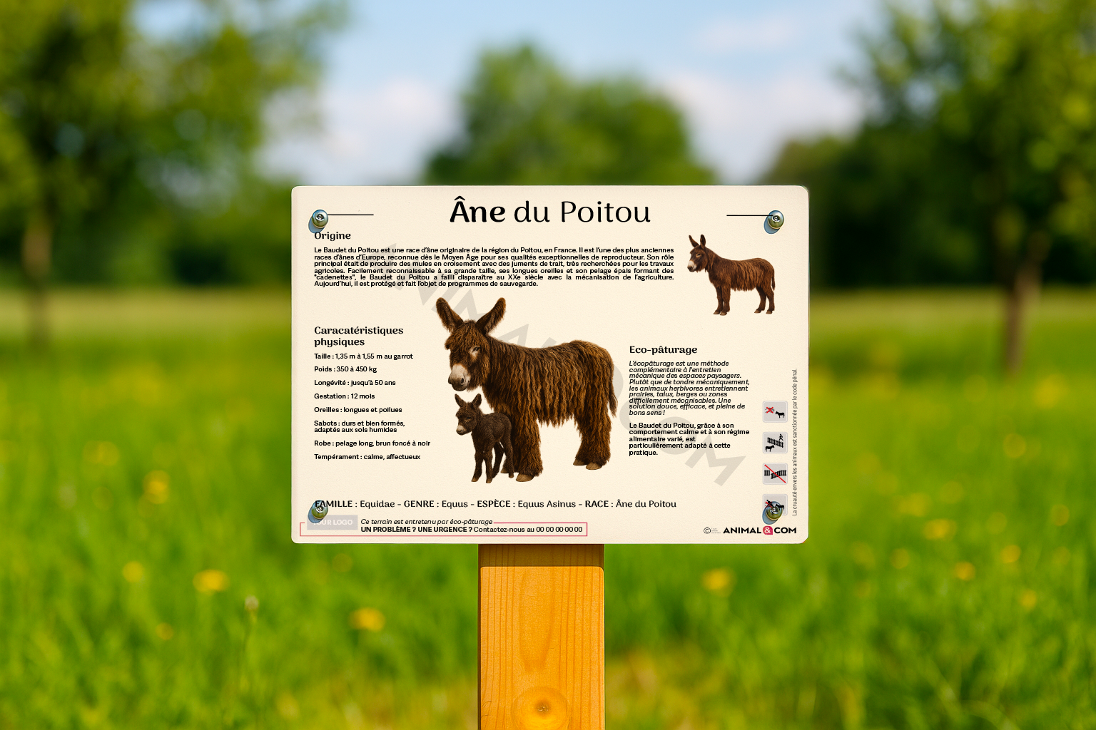 visuel d'un panneau pédagogique pour professionnels animaliers sur l'âne du poitou