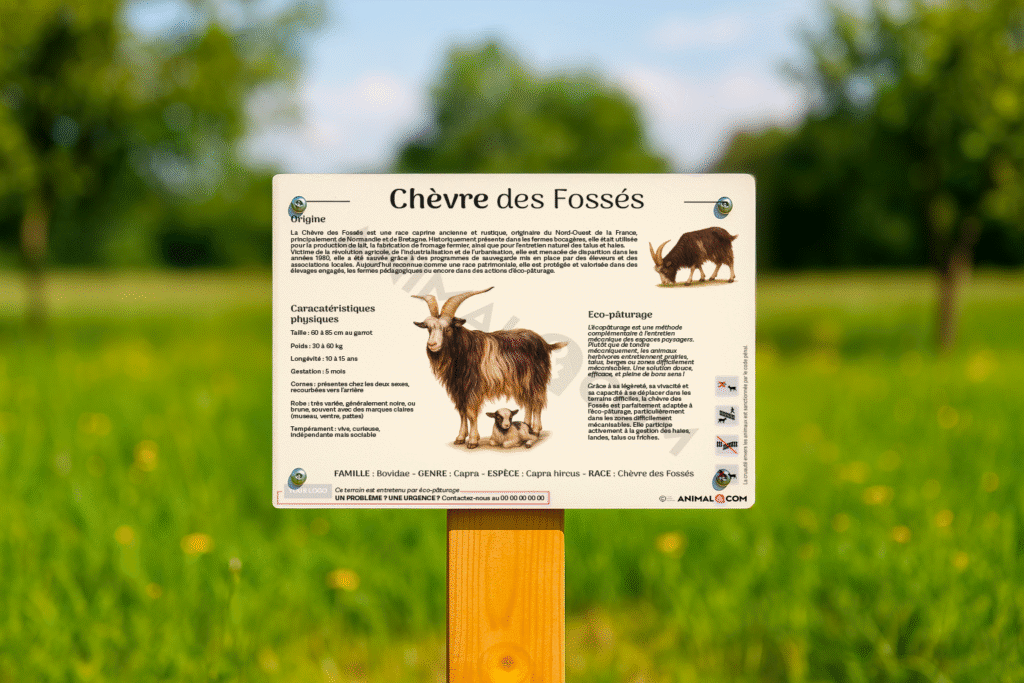 visuel d'un panneau pédagogique sur la chèvre des fossés
