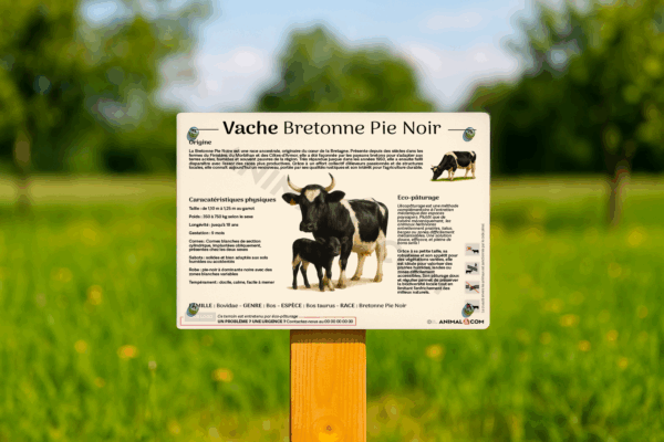 visuel d'un panneau pédagogique sur la vache bretonne pie noir