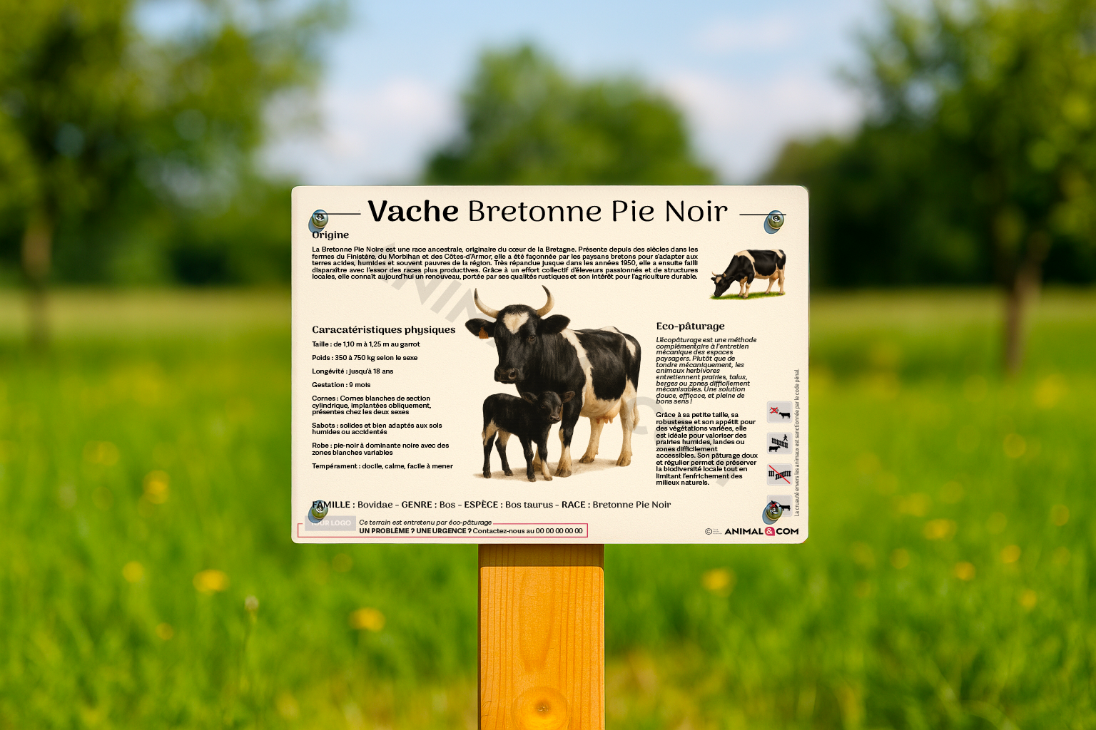 visuel d'un panneau pédagogique sur la vache bretonne pie noir