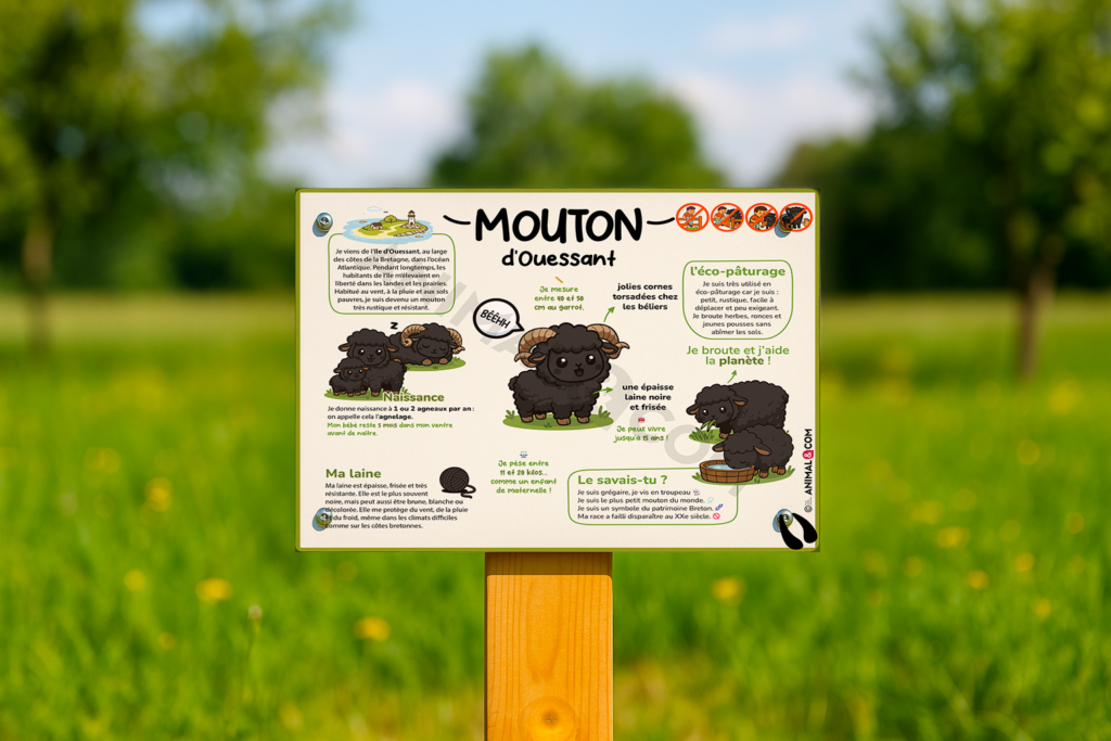 visuel d'un panneau pédagogique ludique sur le mouton d'ouessant