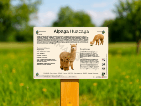 visuel d'un panneau pédagogique sur l'alpaga huacaya