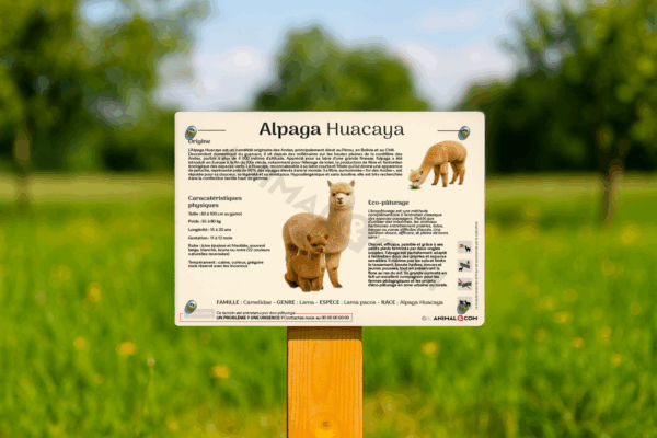 visuel d'un panneau pédagogique sur l'alpaga huacaya