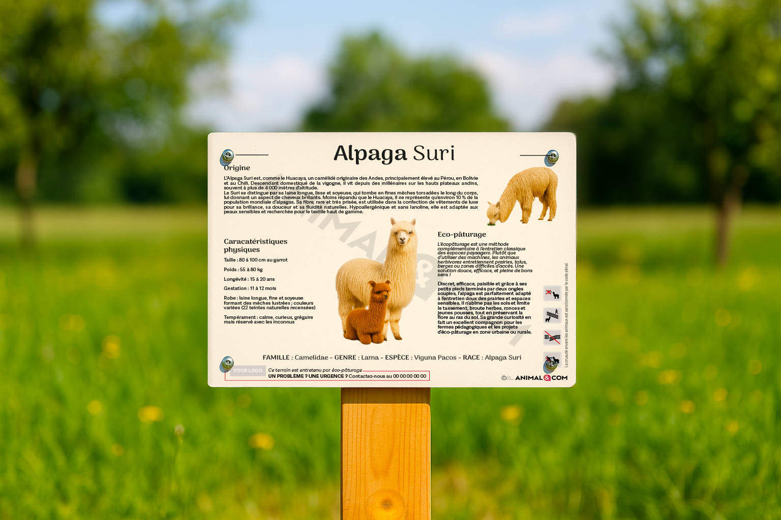 visuel d'un panneau pédagogique sur l'alpaga suri