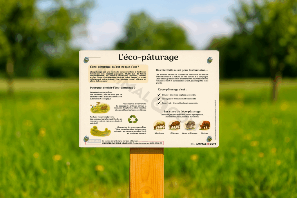 visuel d'un panneau pédagogique ludique sur l'éco-pâturage